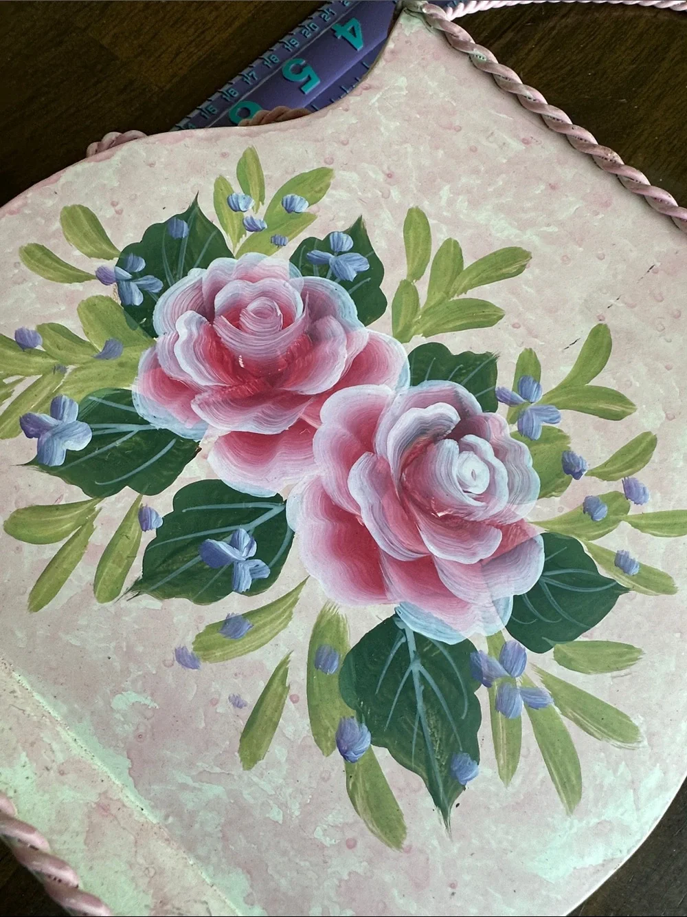 Pink Floral Hand-Painted Decorative Metal Vase Accent